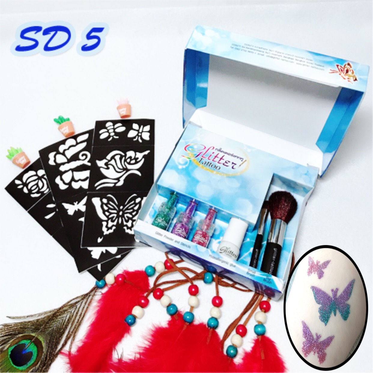 เพ้นท์กากเพชร กลิตเตอร์ glittertattoo เพ้นท์หน้ากากเพชร ปาร์ตี้ SD5