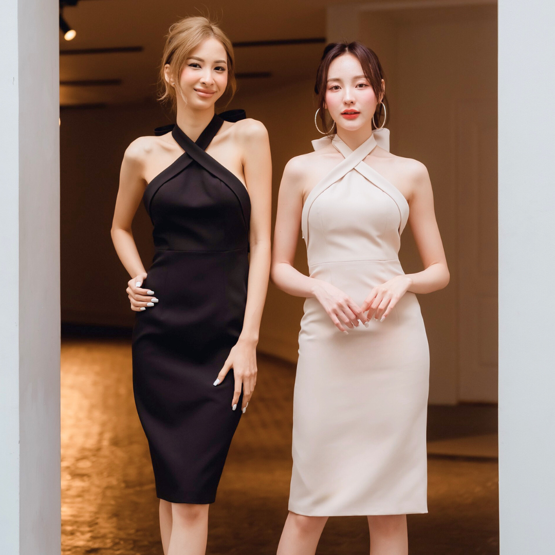Lism D-084 Elegant Bow Halter Dress เดรสผูกคอโบว์สุดหรู