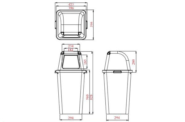 ถังขยะสี ฝาใส พร้อมฝาครอบทรงสูง 60 ลิตร