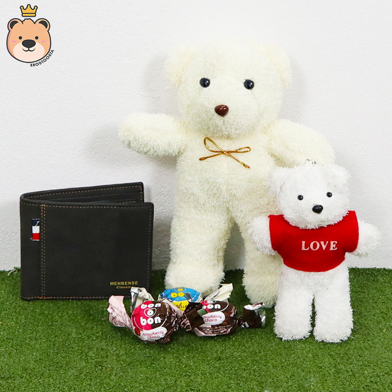 ของขวัญให้แฟนหนุ่ม ของขวัญผู้ชาย เซ็ตเซอร์ไพรส์อัดเม็ดโฟมเต็มกล่อง (หมียืนขาว+พวงกุญแจหมีขาว+กระเป๋าตัง+ช็อคโกแลต) ****ได้ของตามแบบที่ลูกค้าเลือก****