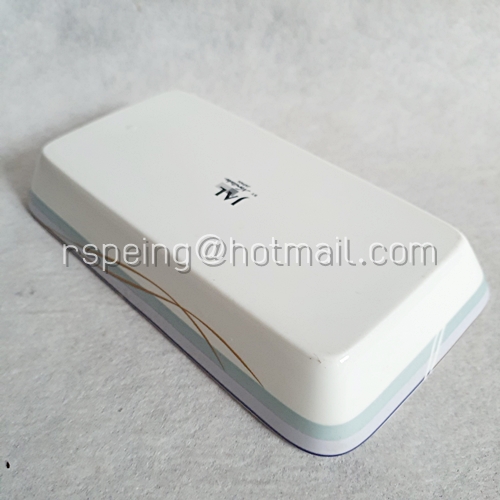 จานเปลสี่เหลี่ยมลึก Noritake ลายเส้นดำ แถบเทา-ฟ้า สายการบินญี่ปุ่น (JAL)