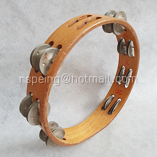 แทมบูรินไม้เก่า ฉิ่งคู่อย่างดี เคลือบกันน้ำ Tambourine
