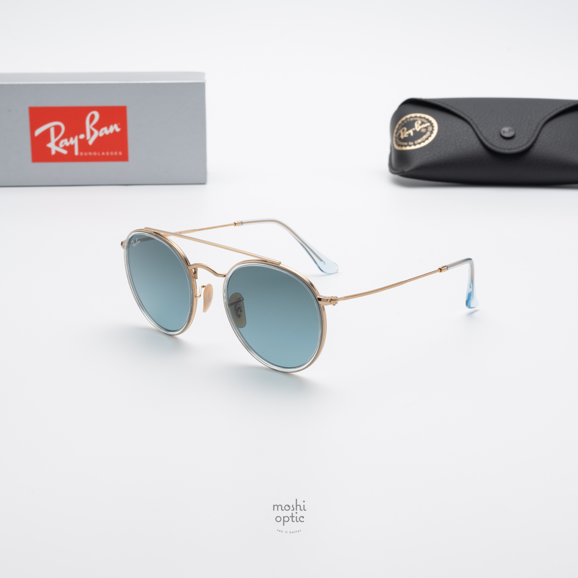 Ray-Ban RB3647N 91233M Round Double Bridge Polished Arista Gold