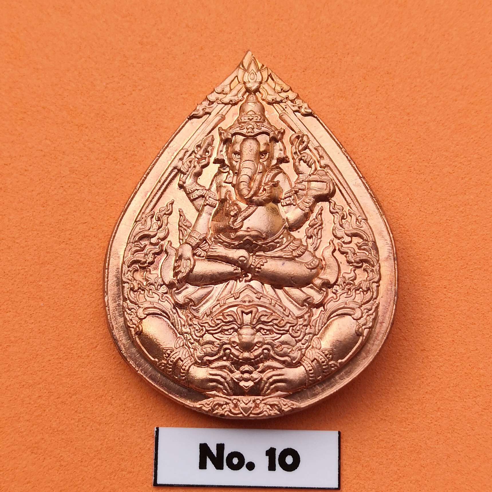 เหรียญ พระพิฆเนศ หลัง นกยูงรำแพน อาจารย์มาลัย เนื้อทองแดง สูง 4 เซน