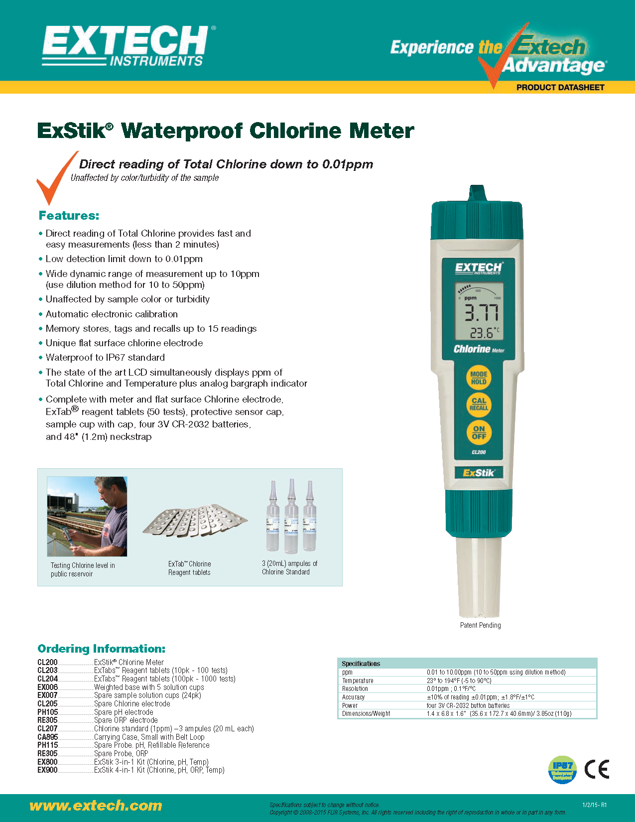 เครื่องวัดคลอรีน Total Chlorine Meter, Extech CL200