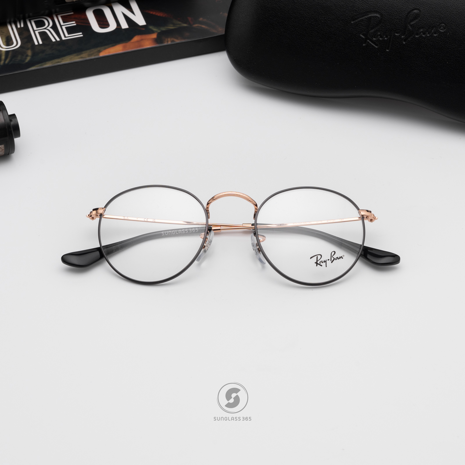 RayBan Round Metal RX3447V 3173 Black on Rose Gold