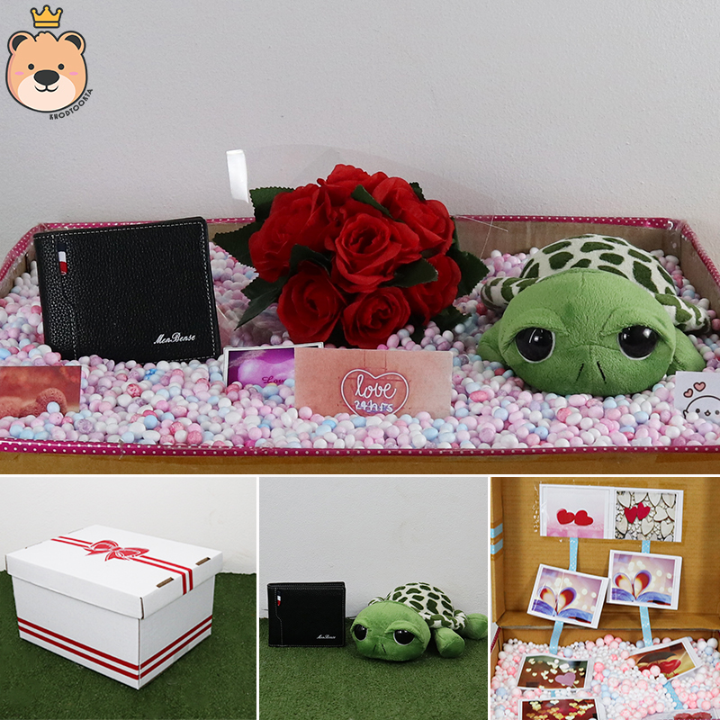 เซ็ตเซอร์ไพรส์ เม็ดโฟม {ของขวัญวาเลนไทน์,ของขวัญให้แฟน } ตุ๊กตา เต่าแซมมี่ 23 cm + กระเป๋าเลือกแบบได้ + ตกแต่ง+โฟม+ดอกไม้+กล่องของขวัญเปิดฝา