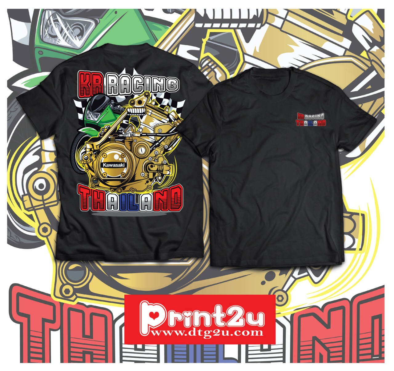 เสื้อยืด เสื้อยืดลาย T2 Kawasaki Kr เสื้อซิ่ง เสื้อมอไซ เสื้อผ้าแฟชั่น ผ้าคอลตอล100