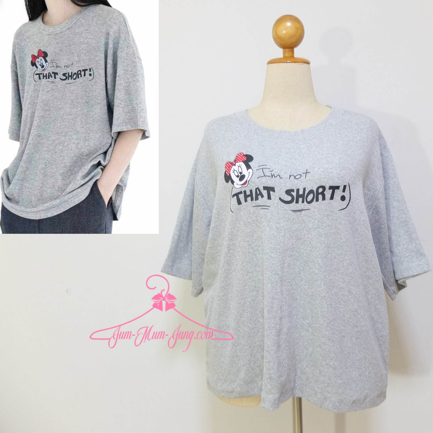 *อก52-54นิ้ว*เสื้อคนอ้วนผ้ายืดร่องcottonสีเทาสกรีนลายมินนี่ สวยน่ารักมากๆค่ะ