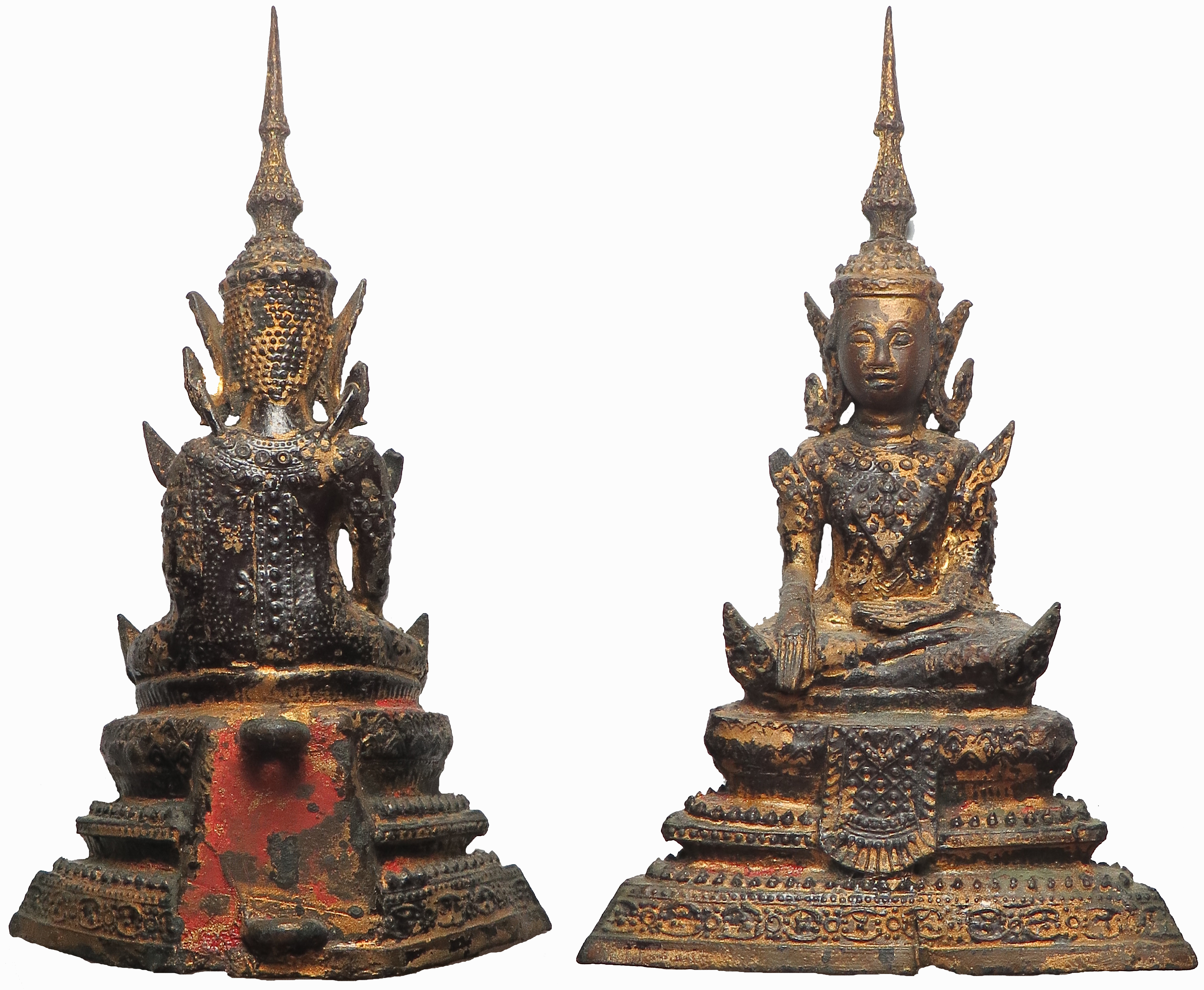 34 พระบูชารัตนะ หน้าตัก 2.4 นิ้ว สร้าง สมัยรัตนโกสินทร์ อายุพระ 150 ถึง 200 ปี เนื้อทองเหลือง อุดดินไทย สูงจากเกศถึงฐาน 6.5 นิ้ว - ฐานกว้าง 4 นิ้ว