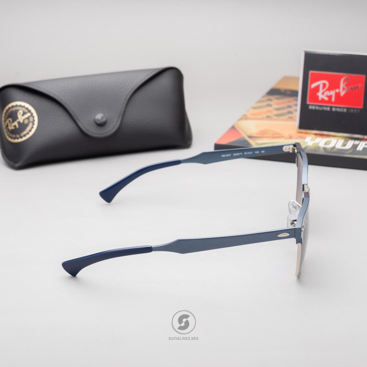 Ray-Ban RB3507 924871 Clubmaster Aluminum Blushed Blue on Silver