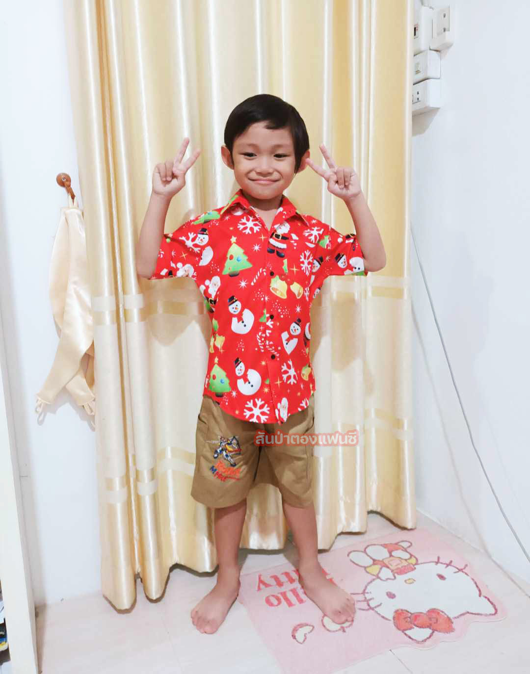 เสื้อคริสมาสต์เด็ก เสื้อเชิ้ตคริสมาสต์เด็ก เสื้อเชิ้ตสีแดงลายซานต้า