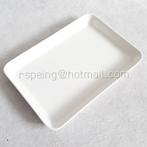 จานเปลสี่เหลี่ยมตื้น Noritake ลายเส้นดำ แถบเทา-ฟ้า สายการบินญี่ปุ่น (JAL)