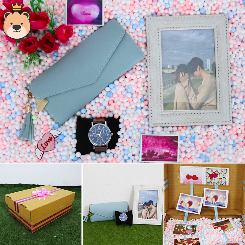 ของขวัญให้แฟน ของขวัญผู้หญิง เม็ดโฟมเต็มกล่อง นาฬิกา+กระเป๋าตัง+กรอบรูป ได้ของตามแบบที่ลูกค้าเลือก