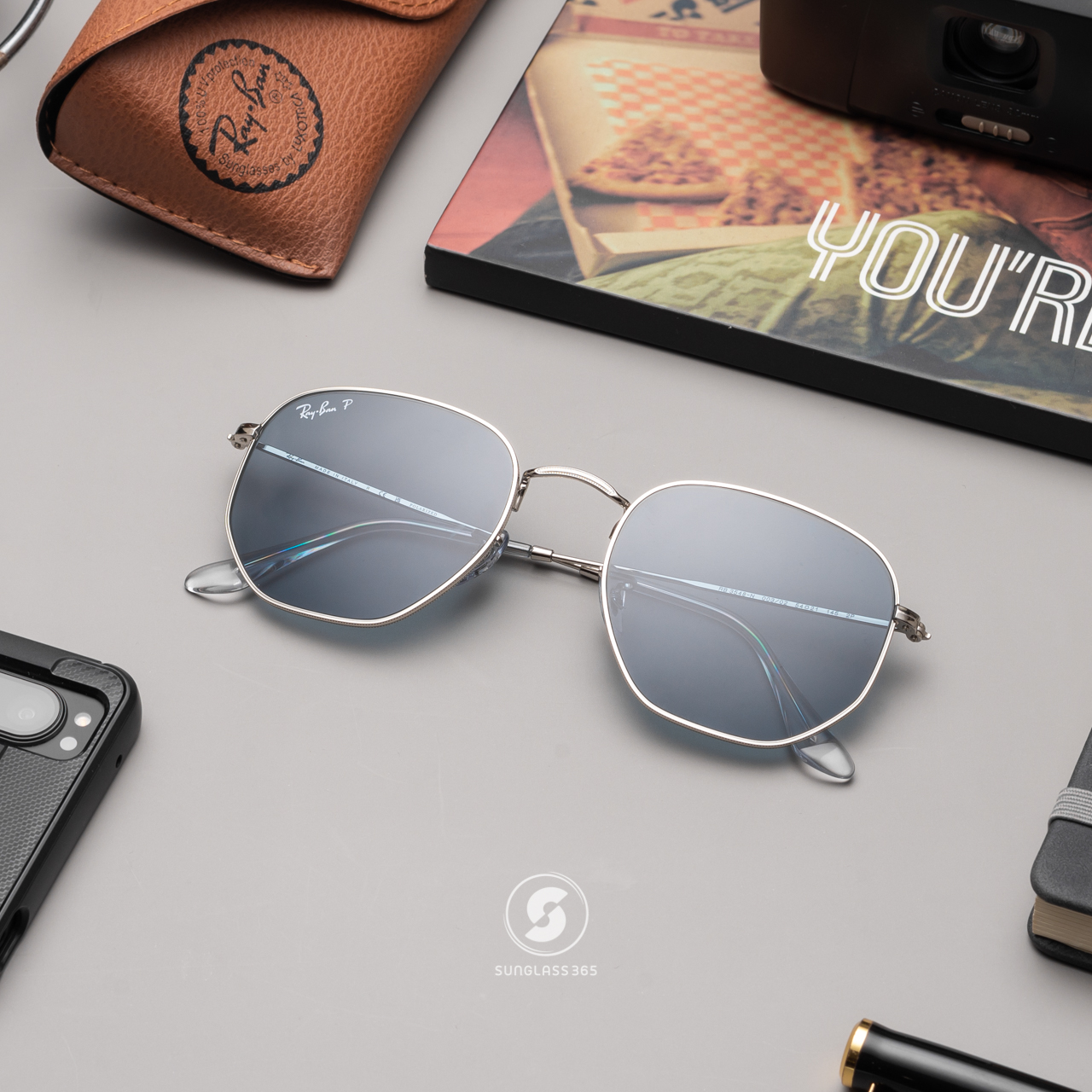 Ray Ban RB3548N 003/02 Hexagonal Silver Blue Polarized