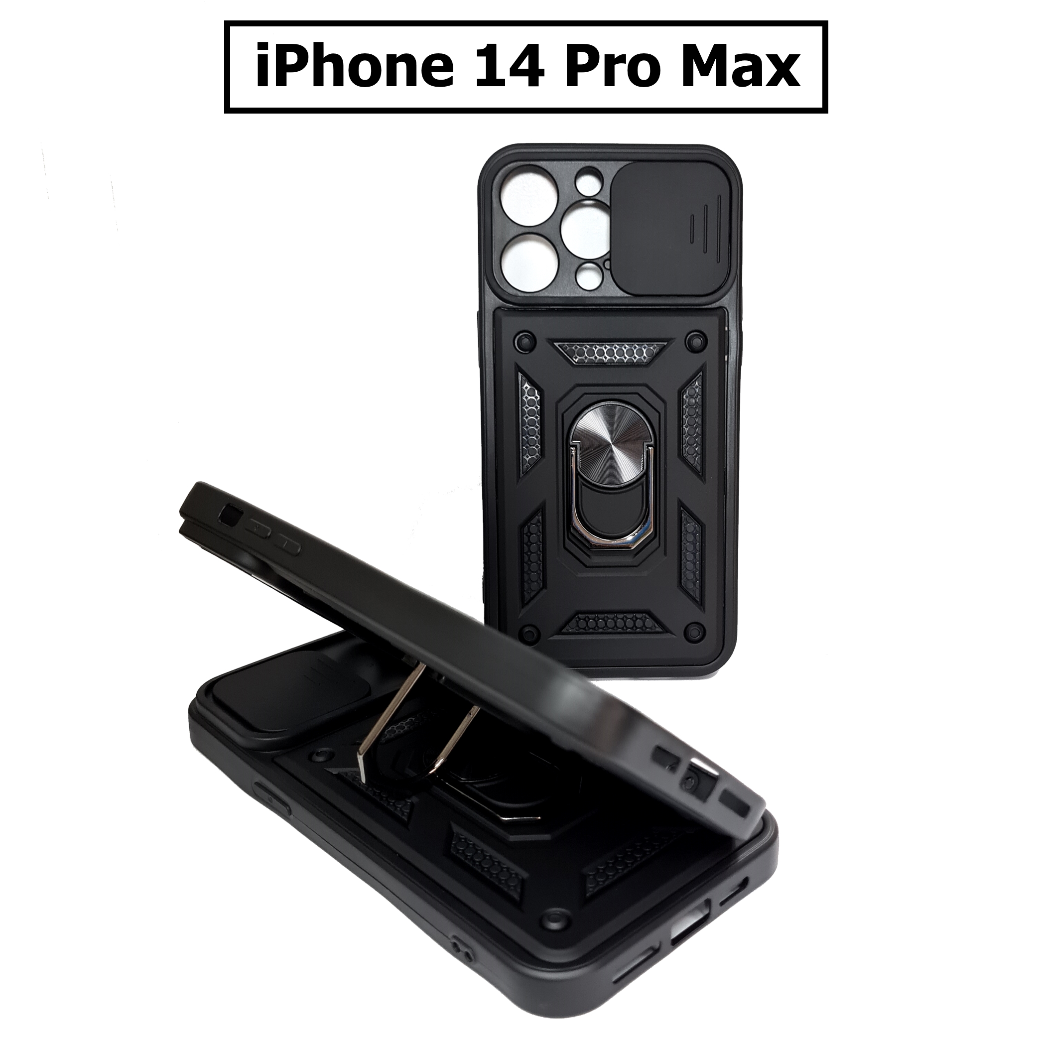 เคส iPhone 14 Pro Max - เคสไอโฟน กันกระแทก สไลด์ปิดกล้อง ขาตั้งแม่เหล็ก