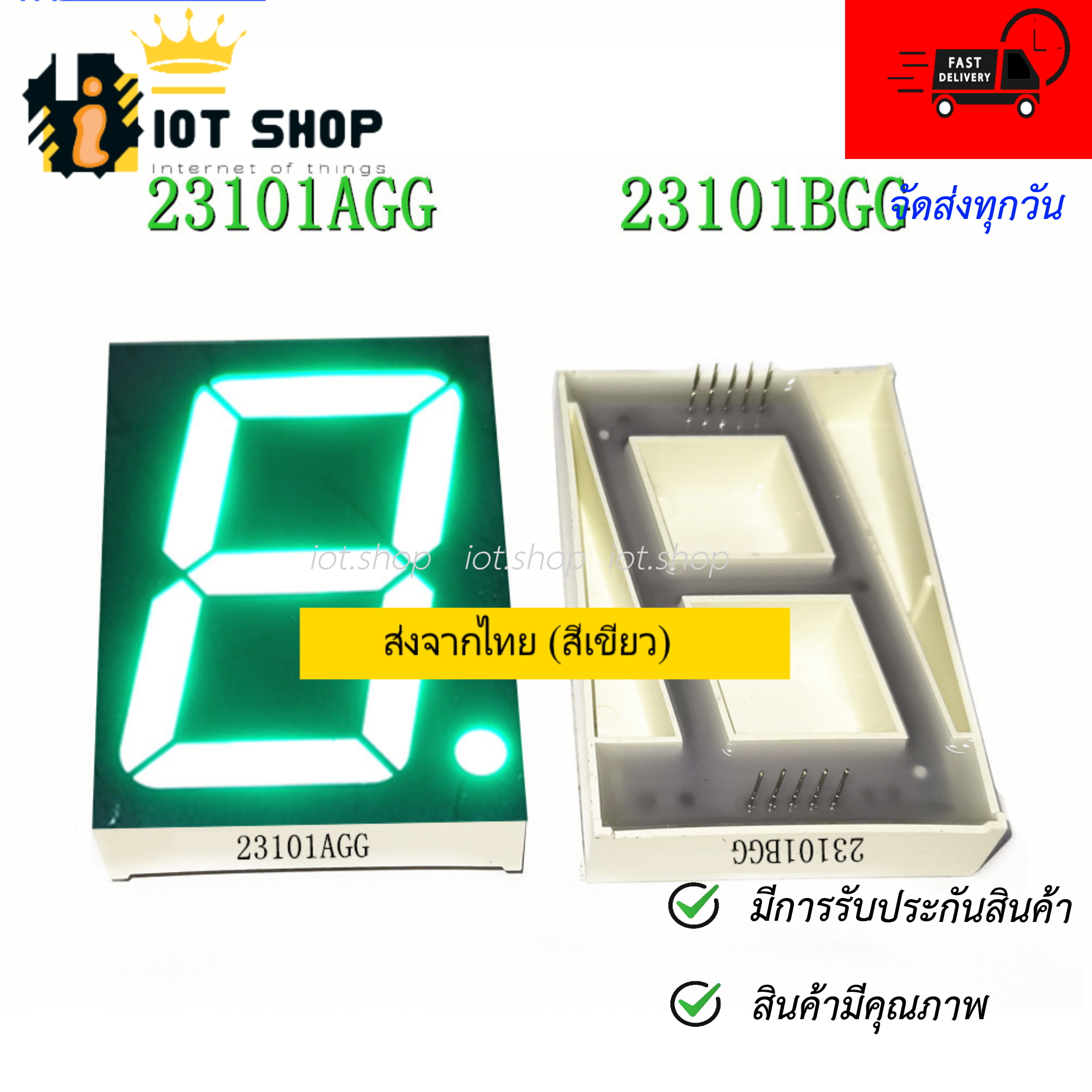 7 Segment 2.3" Common Anode/ Cathode (ไฟบวกร่วม/ไฟลบร่วม สีแดง/เขียว/น้ำเงิน/ขาว) 23101DH/23101CH