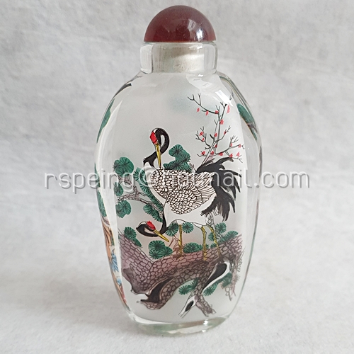 ขวดยานัตถุ์เก่า เพ้นท์ลายนกกระเรียนมงกุฎแดง (Red-Crowned Cranes of Four Seasons) พร้อมกล่อง