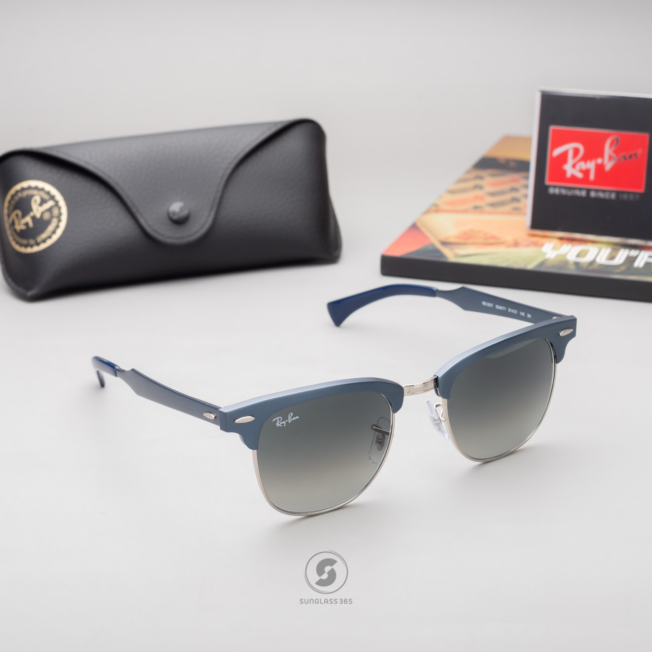 Ray-Ban RB3507 924871 Clubmaster Aluminum Blushed Blue on Silver