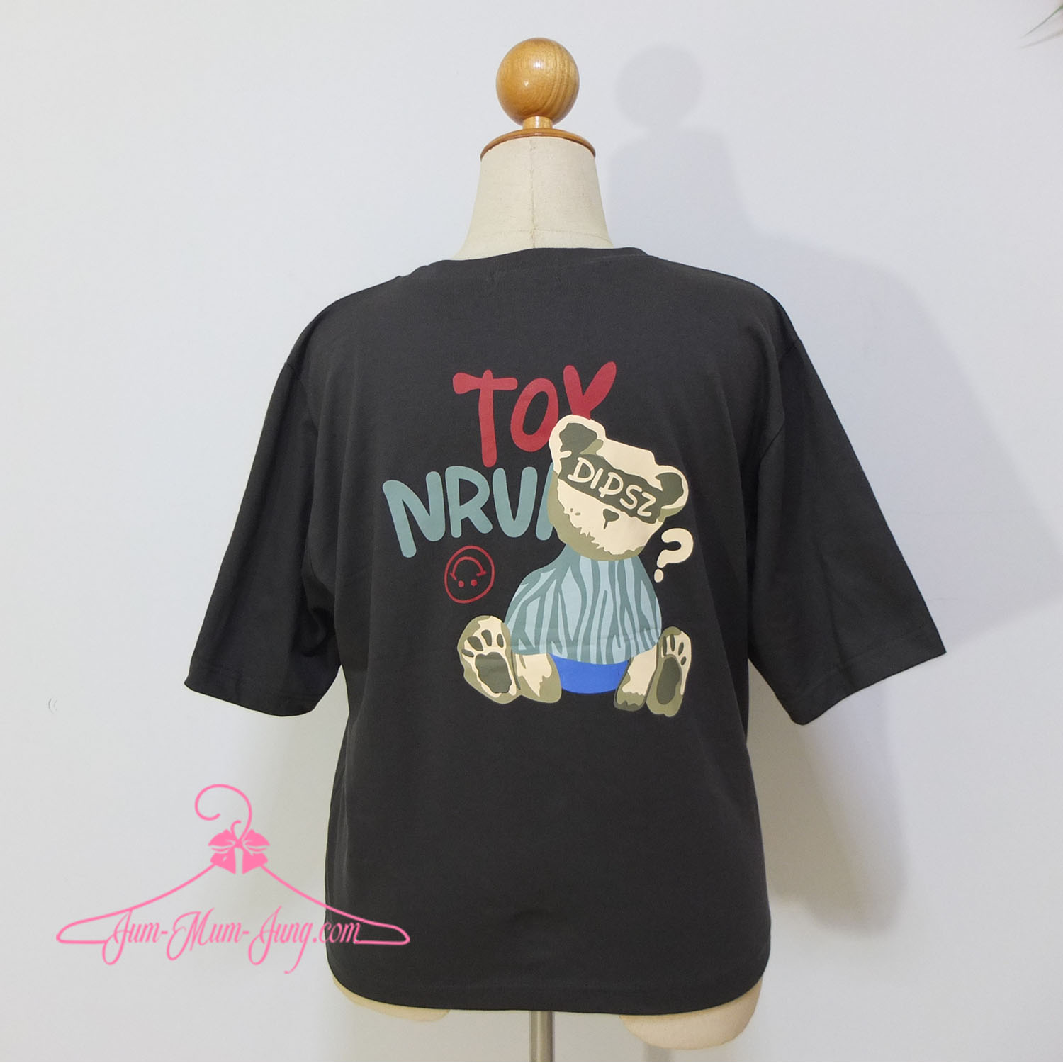 *อก50-52นิ้ว*เสื้อคนอ้วนผ้าcottonสีเทาสกรีนลายหมีหน้า/หลัง สวยเก๋น่ารักมากๆค่ะ