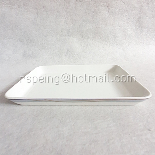 จานเปลสี่เหลี่ยมตื้น Noritake ลายเส้นดำ แถบเทา-ฟ้า สายการบินญี่ปุ่น (JAL)