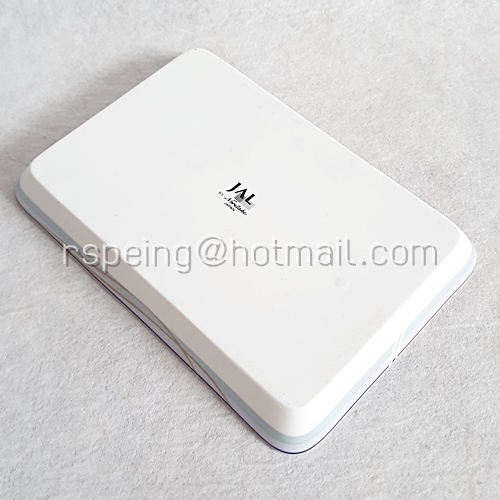 จานเปลสี่เหลี่ยมตื้น Noritake ลายเส้นดำ แถบเทา-ฟ้า สายการบินญี่ปุ่น (JAL)