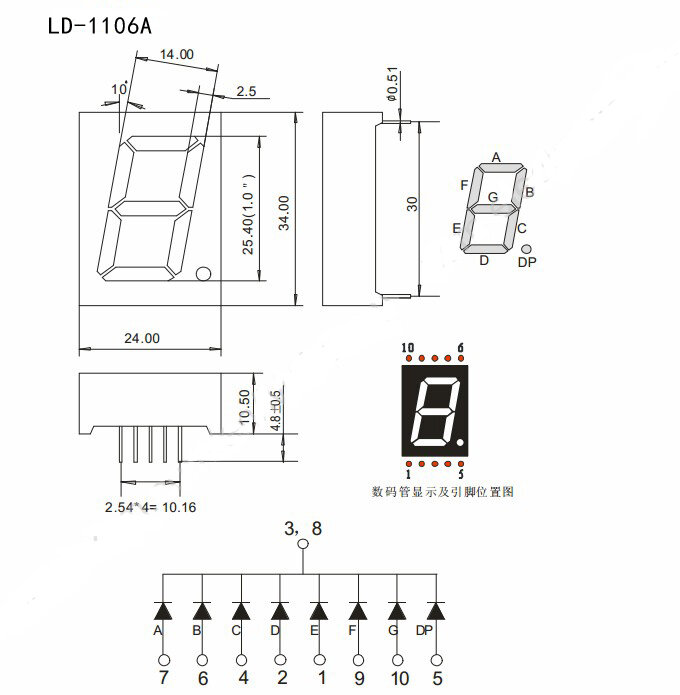7 Segment 1" Common Anode/Cathode (ไฟบวก/ไฟลบร่วม สีเขียว/เขียวเหลือง/แดง/น้ำเงิน) 1.0AGG