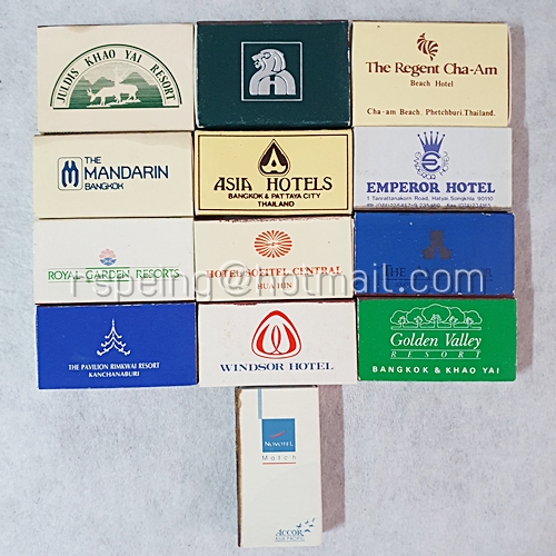 กลักไม้ขีดไฟ กล่องไม้ขีดไฟ ไทย หมวด โรงแรม รีสอร์ท ชุดที่ 3