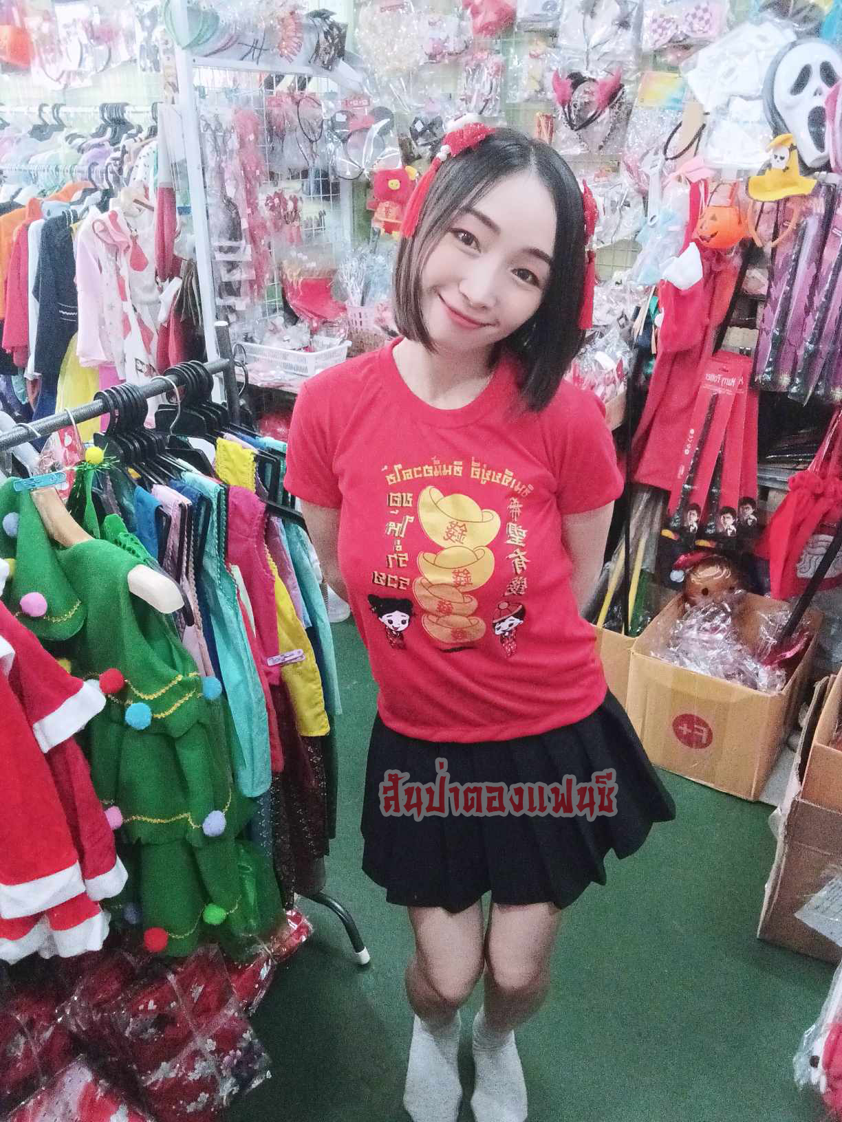 เสื้อยืดตรุษจีนผู้ใหญ่ เสื้อยืดสีแดงธีมปีใหม่ ตรุษจีน ไซส์ S - 4XL