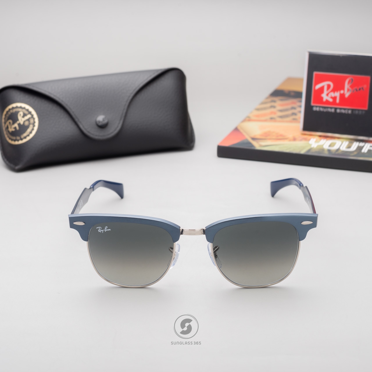 Ray-Ban RB3507 924871 Clubmaster Aluminum Blushed Blue on Silver