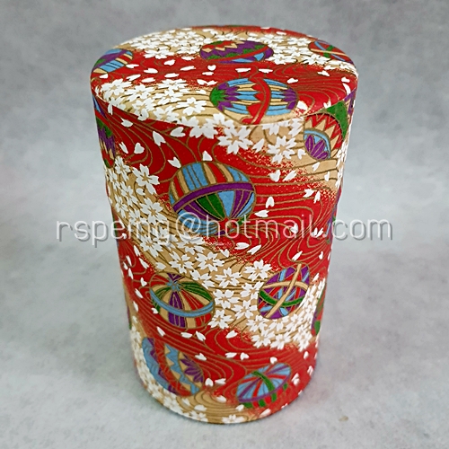 กระป๋องใส่ใบชา (พร้อมกล่องพลาสติกใส) Japanese Green Tea ลายญี่ปุ่นสีแดง