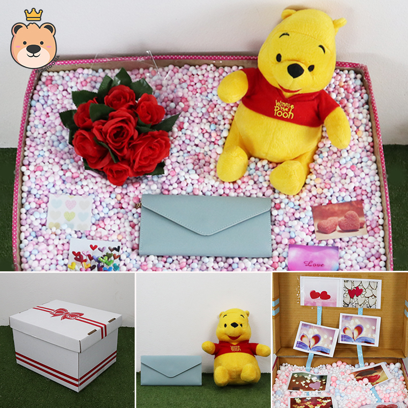 เซ็ตเซอร์ไพรส์ เม็ดโฟม {ของขวัญวาเลนไทน์,ของขวัญให้แฟน } ตุ๊กตา หมีพูลห์ รุ่น STD 10 นิ้ว + เลือกแบบกระเป๋าได้ +ตกแต่ง+โฟม+ดอกไม้+กล่องของขวัญเปิดฝา