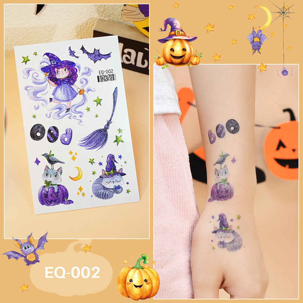 Tattoo Halloween แทททูกลิตเตอร์ลายฮาโลวีน สติ๊กทูลายแม่มด ผีน้อย ฟักทองฮาโลวีน