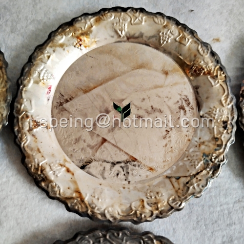 ชุดจานรองแก้วโลหะชุบเงินลายองุ่น ธนาคารกสิกรไทย ของสะสมวินเทจ 6 ใบ