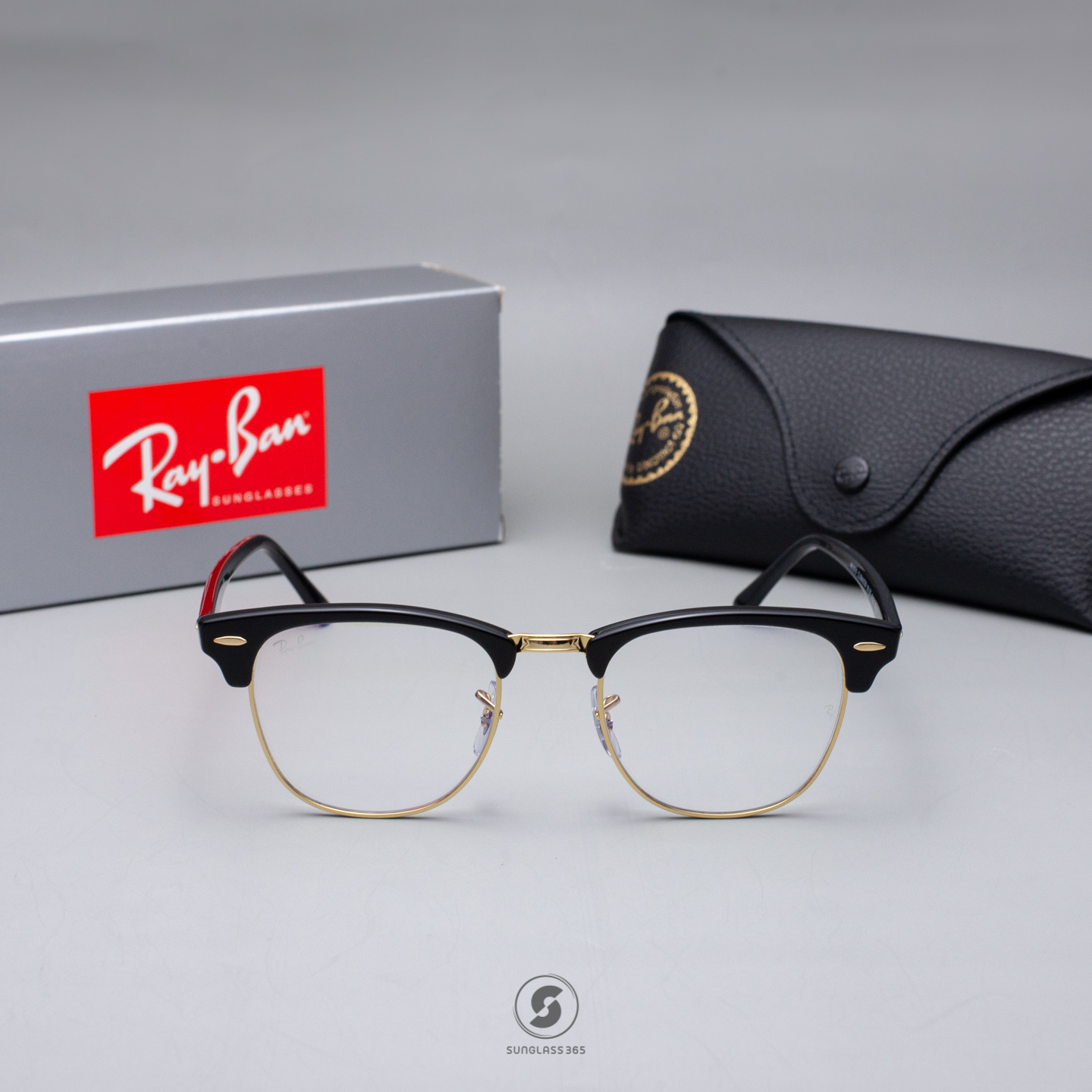 Ray Ban Clubmaster RB3016 901/BF Shiny Black Clear Blue