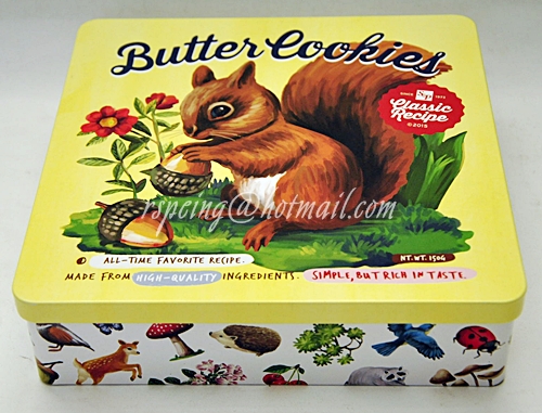 กล่องขนมทรงสี่เหลี่ยม Butter Cookies ลายกระรอก