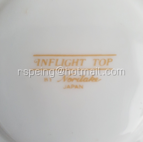 ชุดแก้วชากาแฟ และจานรองแก้ว Noritake ลายแถบทองโลโก้การบินไทย