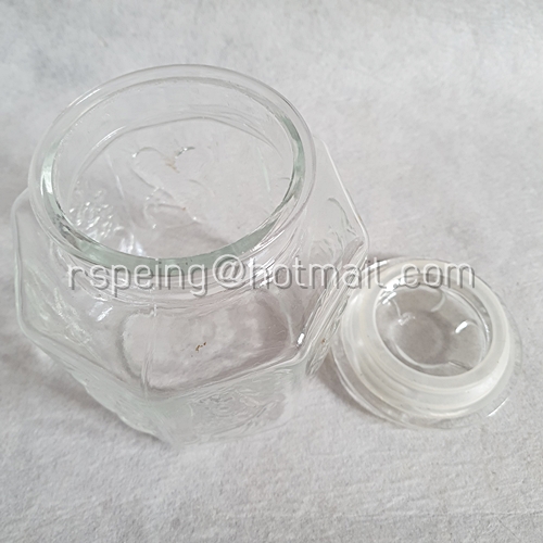 โถแก้ว โหลแก้วใสแปดเหลี่ยม มีฝาปิดสูญญากาศ ลายผักผลไม้ Made in France