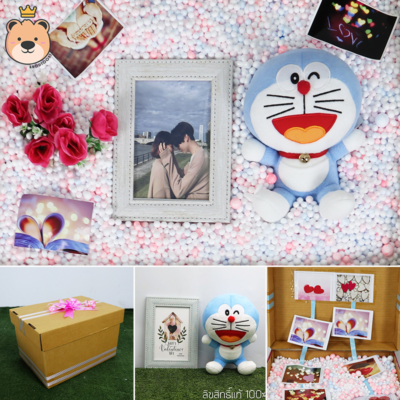 เซ็ตของขวัญ เซอร์ไพรส์ เม็ดโฟม ตุ๊กตา โดเรม่อน 7นิ้ว พร้อม กรอบรูป ขนาด 4x6นิ้ว ลิขสิทธิ์แท้ 100% ของขวัญเปิดฝาครึ่งเอ