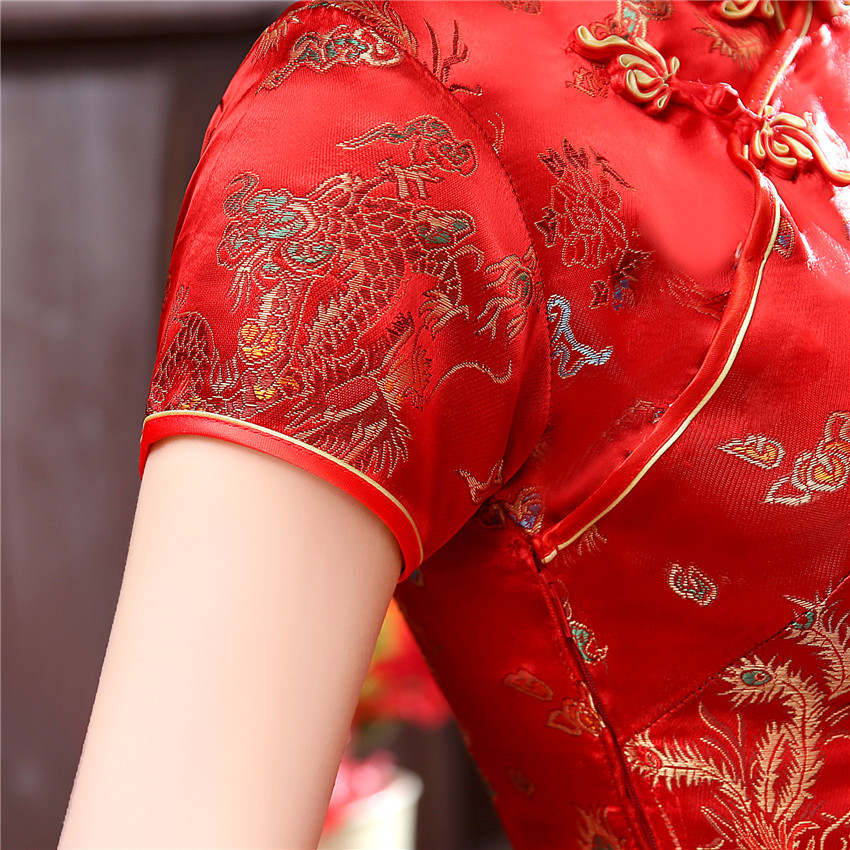 ชุดจีนกี่เพ้าสีแดง ชุดกี่เพ้าตรุษจีน แบบชายสั้น มีไซส์ S - 6XL