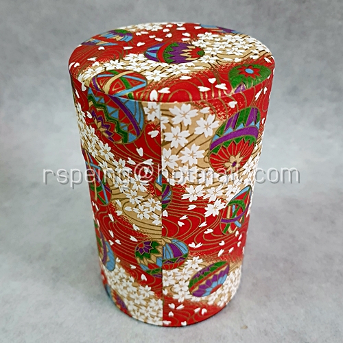 กระป๋องใส่ใบชา (พร้อมกล่องพลาสติกใส) Japanese Green Tea ลายญี่ปุ่นสีแดง