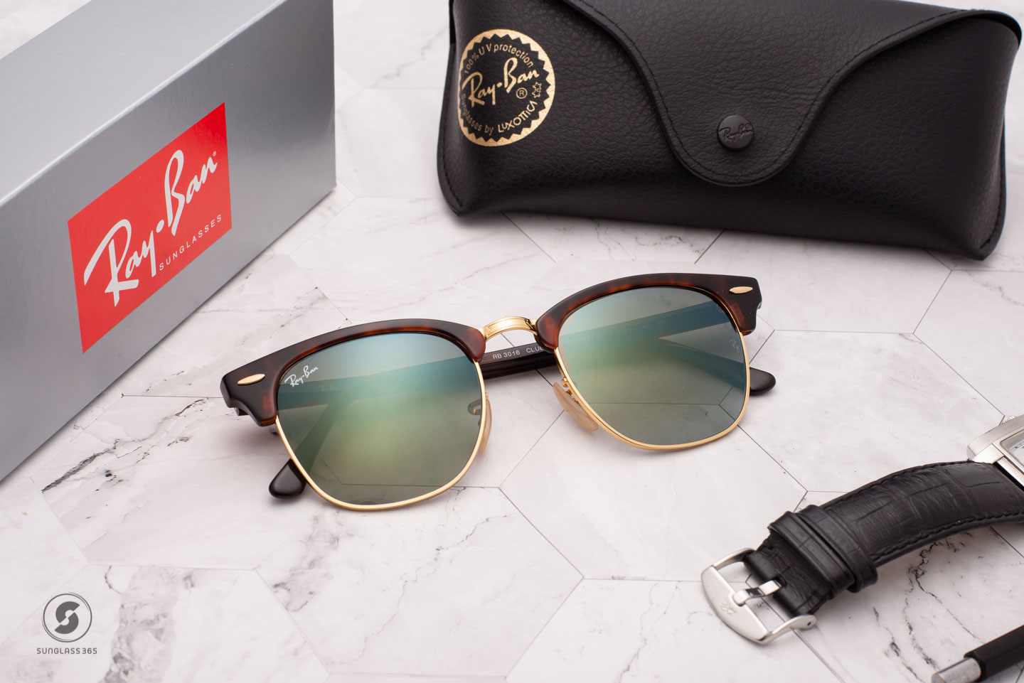 RayBan RB3016 990/9J Clubmaster Shiny Red/Havana