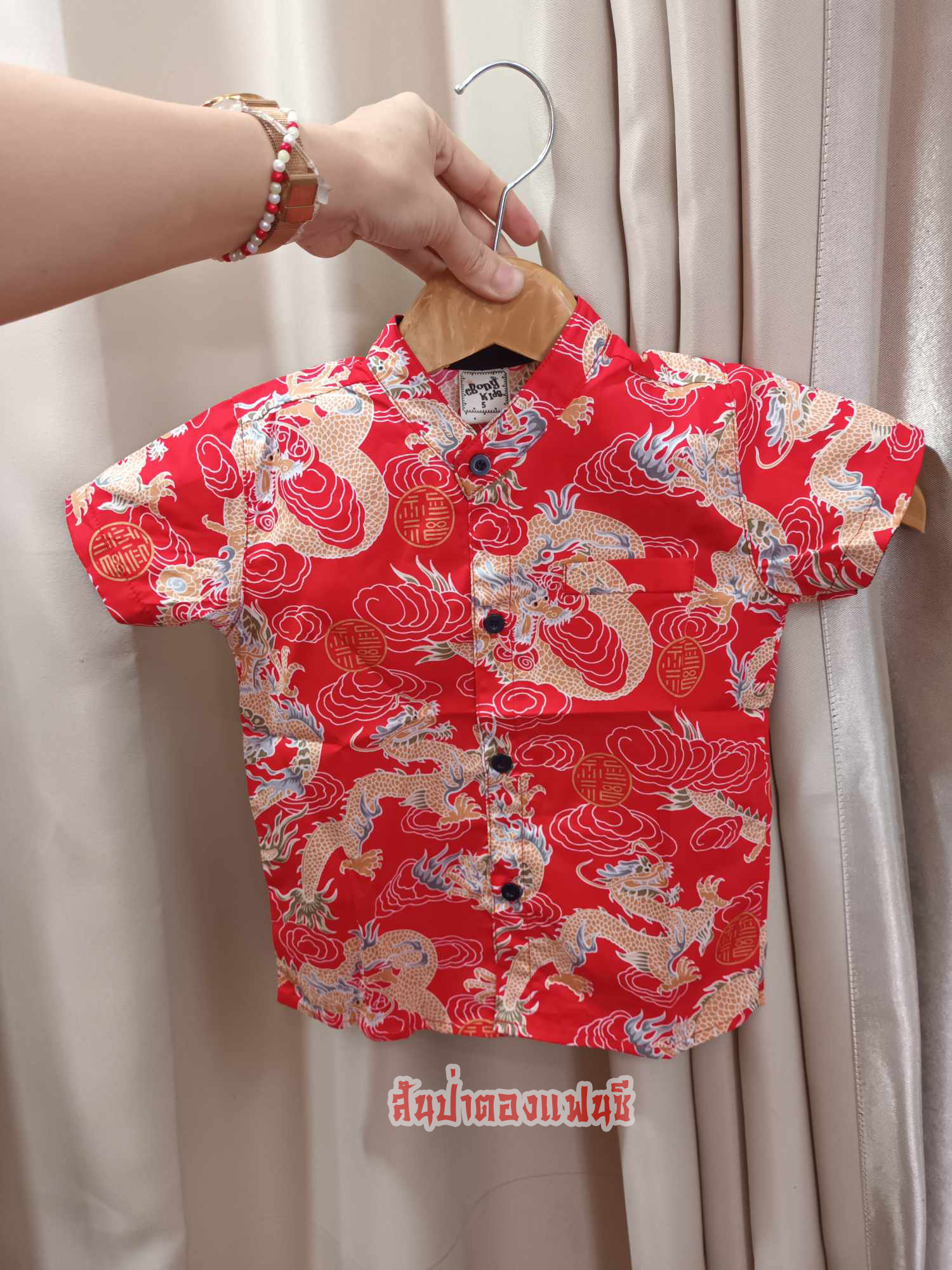 เสื้อเชิ้ตตรุษจีนเด็กผู้ชาย เสื้อเชิ้ตสีแดงลายมังกรสำหรับเด็ก