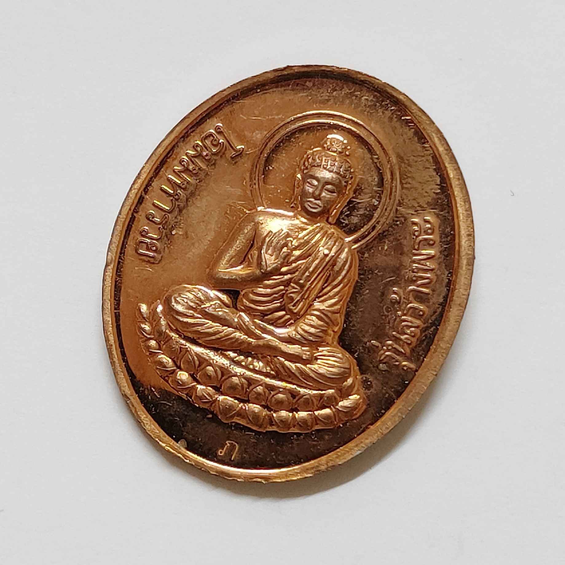 เหรียญ หลวงปู่ศุข วัดปากคลองมะขามเฒ่า รุ่นสร้างพระ จัดสร้างโดย บริษัท โอมมหารวย เนื้อทองแดง สูง 3.2 เซน