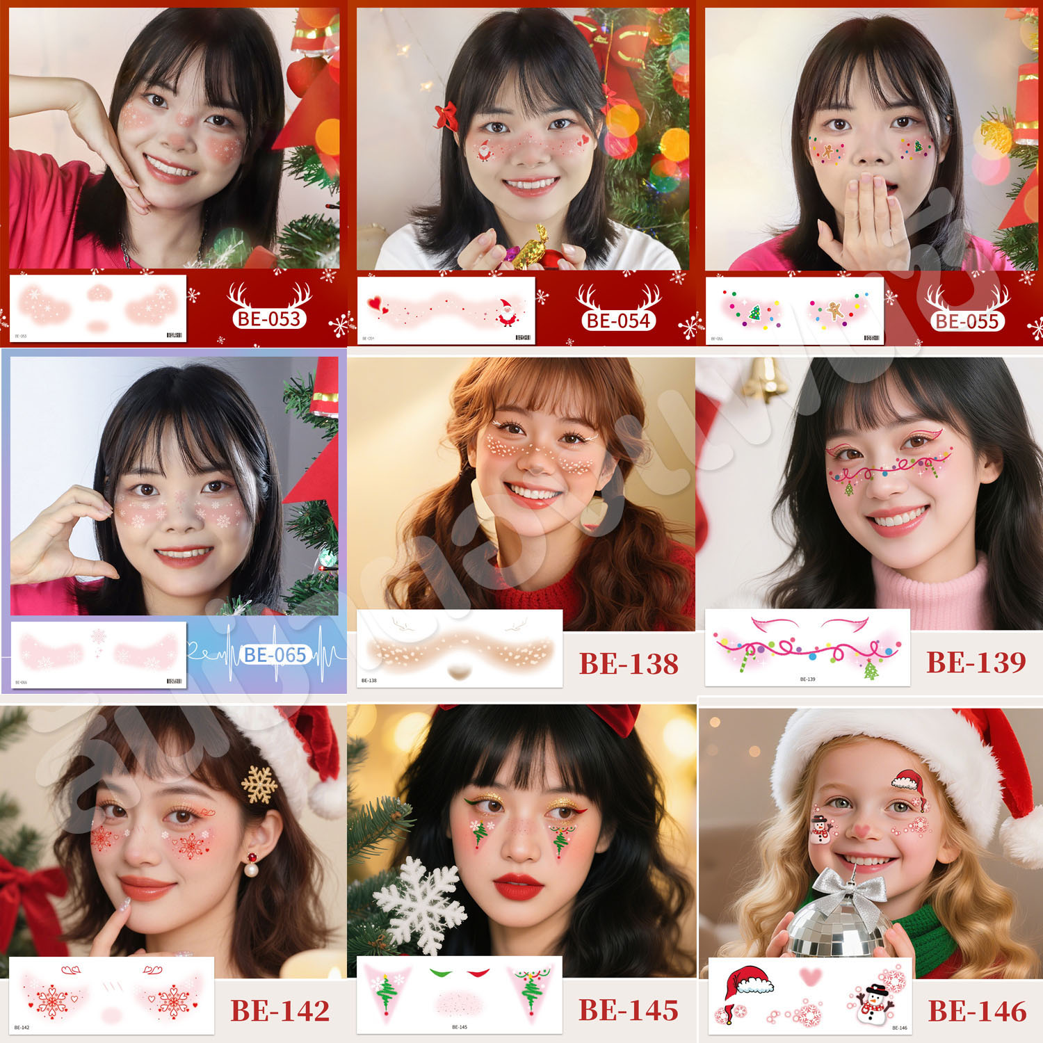 สติ๊กเกอร์ติดหน้า Tattoo Christmas แทททูติดหน้าธีมคริสต์มาส
