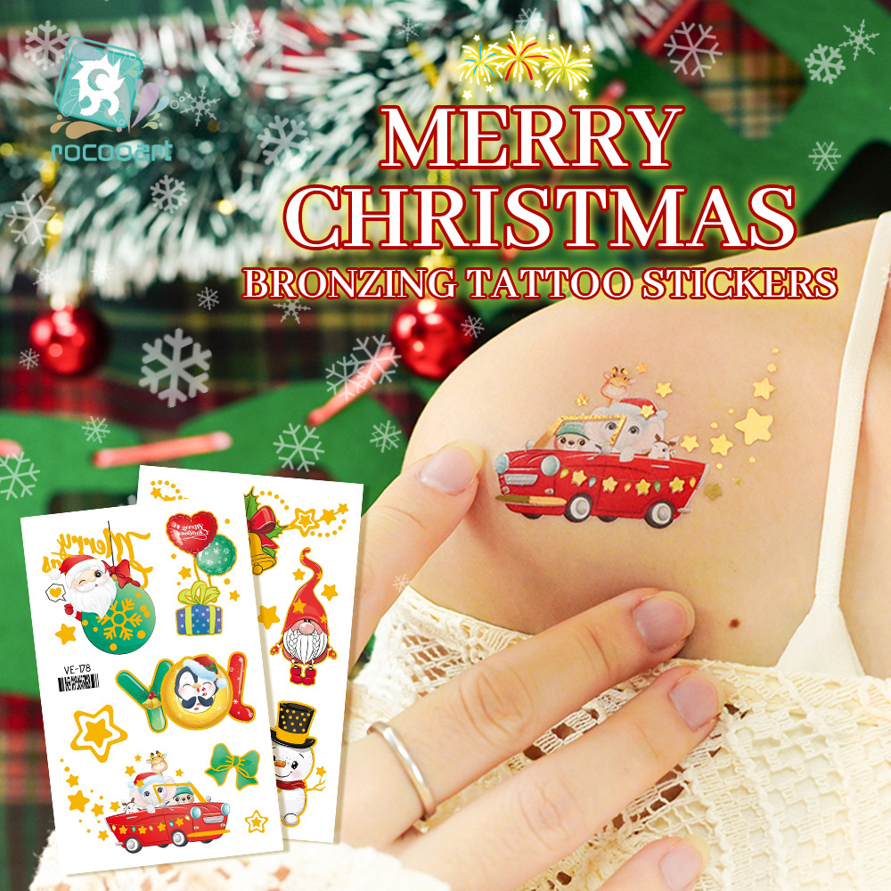 Tattoo Christmas แทททูคริสต์มาสประกายทอง สติ๊กทูคริสต์มาสขอบทอง