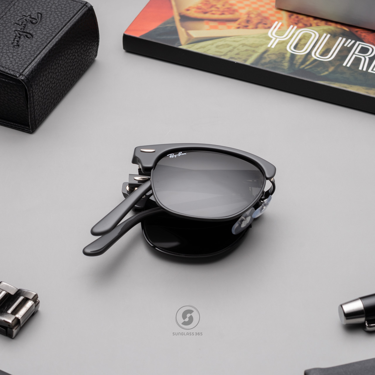 RayBan RB2176 1367B1 Clubmaster Folding Grey on Black