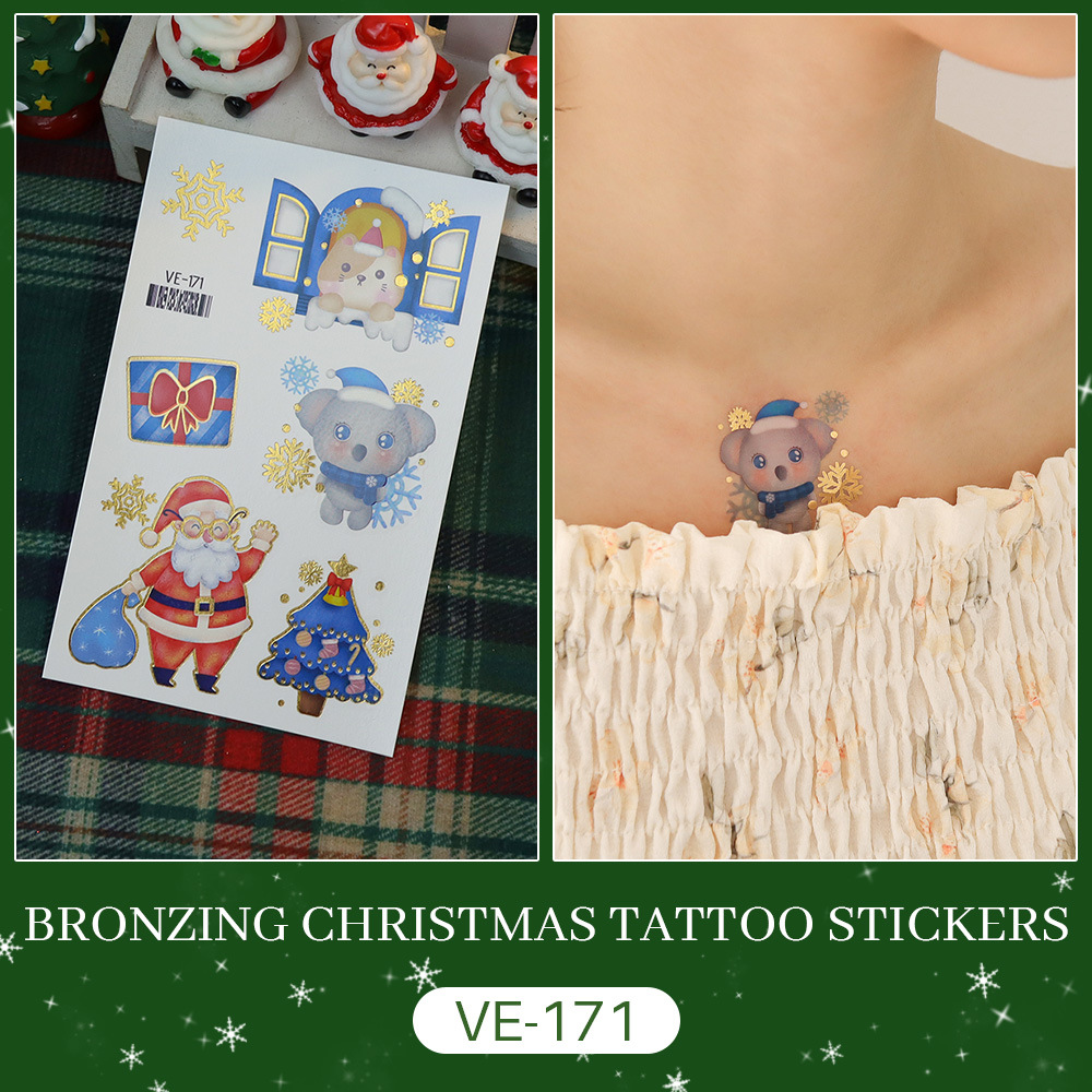 Tattoo Christmas แทททูคริสต์มาสประกายทอง สติ๊กทูคริสต์มาสขอบทอง