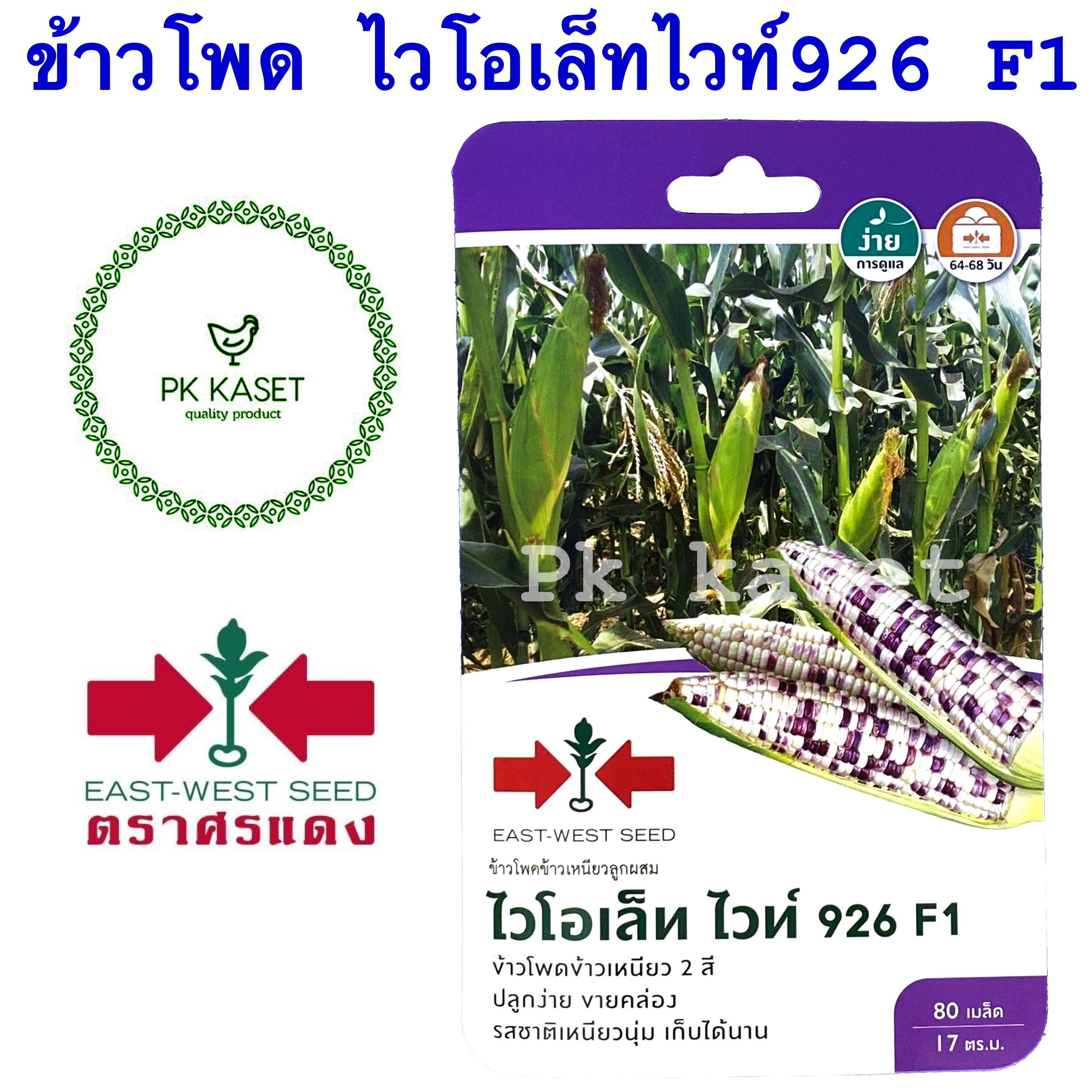 เมล็ดข้าวโพด ไวโอเล็ท ไวท์ 926 F1 ตราศรแดง ซองแข็ง 80 เมล็ด ผักสวนครัว