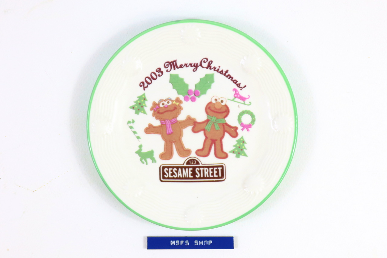จานขนม Mister Donut เซรามิค ลาย Sesame Street 2003 Merry Christmas!